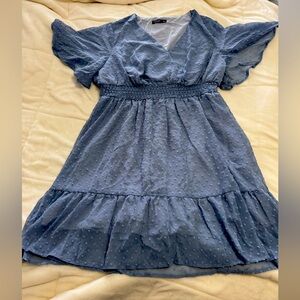 SHEIN LUNE Plus Swiss Dot Butterfly Sleeve Ruffle Hem Dress- Sz 1X(14)